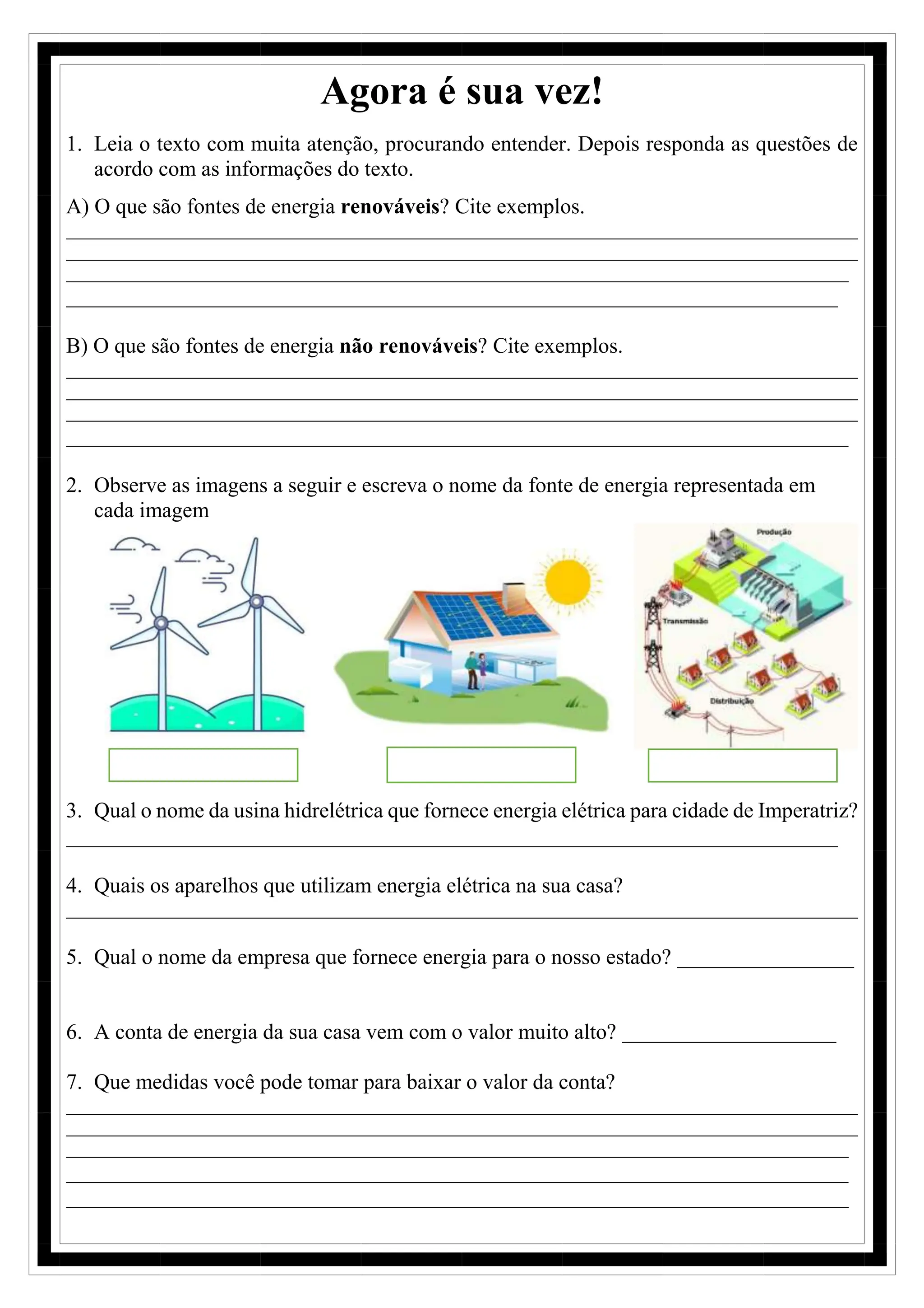 Texto e atividade - Fontes alternativas de energia. | PDF