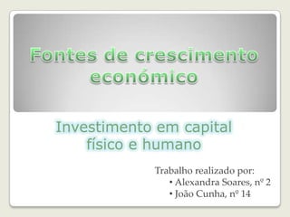 Investimento em capital
físico e humano
Trabalho realizado por:
• Alexandra Soares, nº 2
• João Cunha, nº 14
 