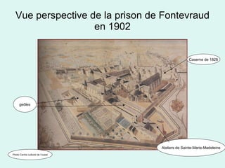 Vue perspective de la prison de Fontevraud en 1902 Photo Centre culturel de l’ouest Ateliers de Sainte-Marie-Madeleine geôles Caserne de 1828 