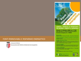 FONTI RINNOVABILI E RISPARMIO ENERGETICO Comune di Rimini Assessorato alle Politiche Ambientali ed energetiche 