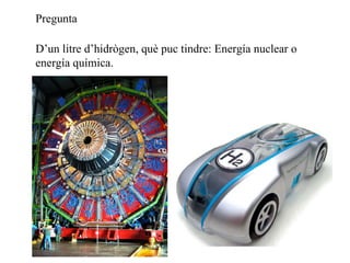 Pregunta D’un litre d’hidrògen, què puc tindre: Energía nuclear o energía química. 