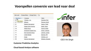 Customer Predictive Analytics
Cloud based Analyse software
CEO Vik Singh
Voorspellen conversie van lead naar deal
 