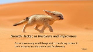 Foxes know many small things which they bring to bear in
their analyses in a dynamical and flexible way
Tetlock
Growth Hacker, as bricoleurs and improvisers
 