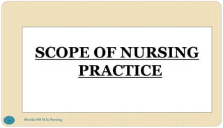 SCOPE OF NURSING
PRACTICE
Monika NR M.Sc.Nursing
31
 