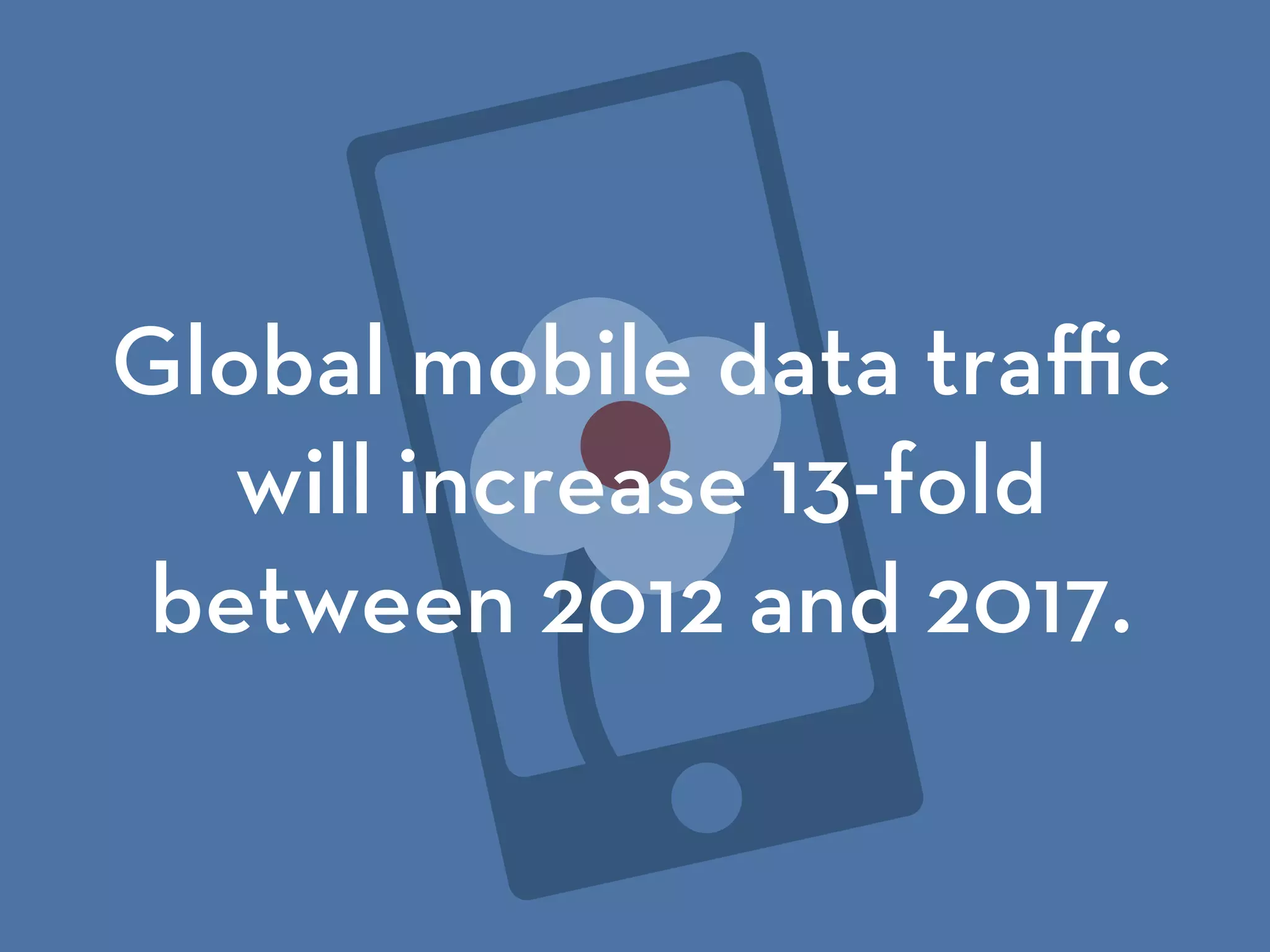 Global mobile data traﬃc
will increase 13-fold
between 2012 and 2017.
 