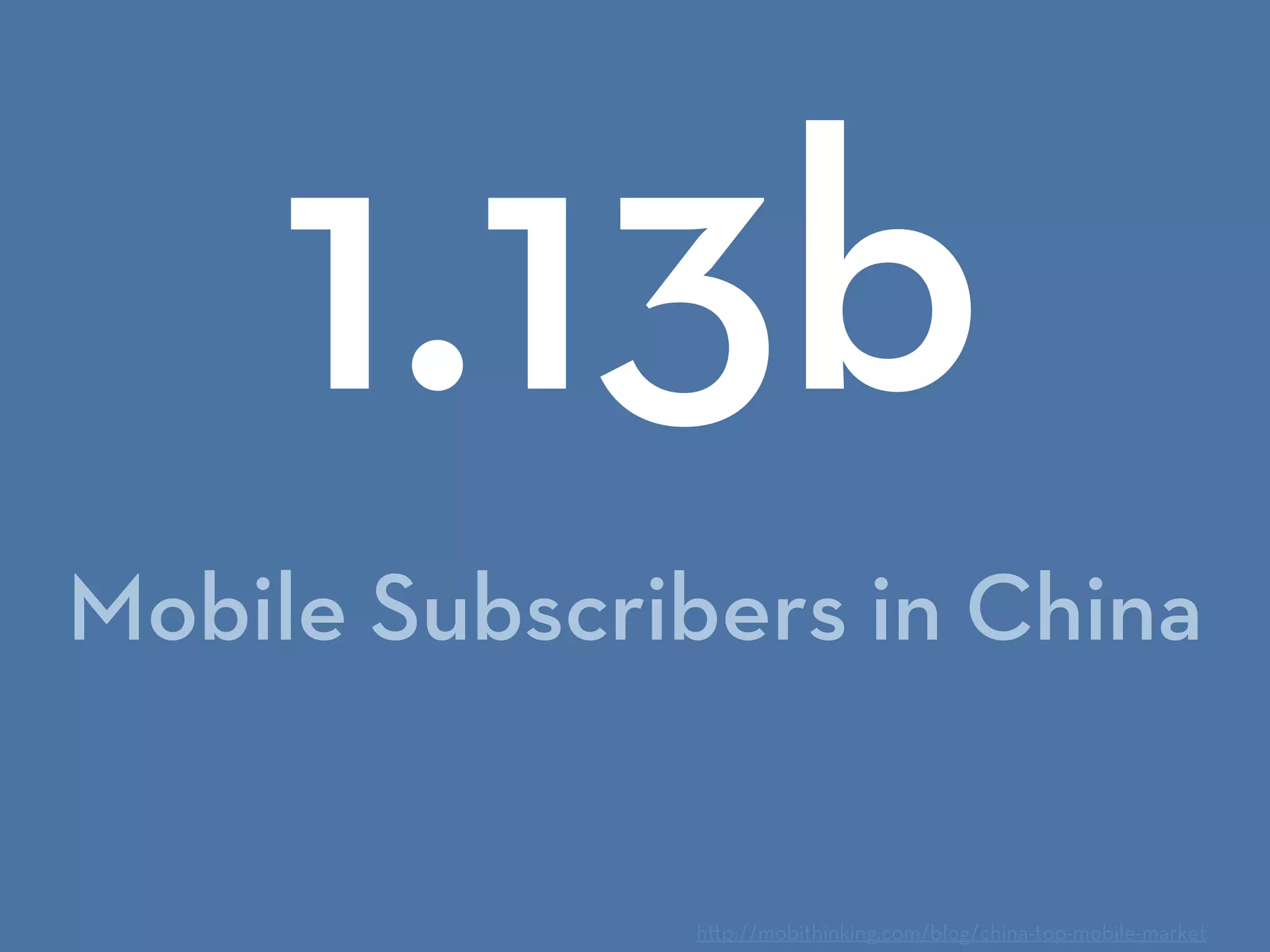Mobile Subscribers in China
1.13b
h p://mobithinking.com/blog/china-top-mobile-market
 