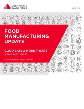 JUNE 2016
FOOD
MANUFACTURING
UPDATE
GOOD EATS & MORE TREATS
A FIVE PART SERIES
A Cushman & Wakefield Research Publication
 
