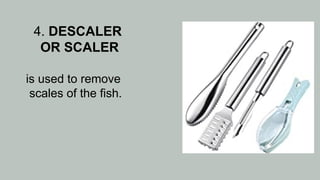 4. DESCALER
OR SCALER
is used to remove
scales of the fish.
 