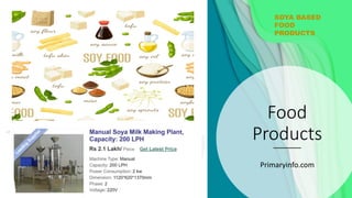 Food
Products
Primaryinfo.com
SOYA BASED
FOOD
PRODUCTS
 