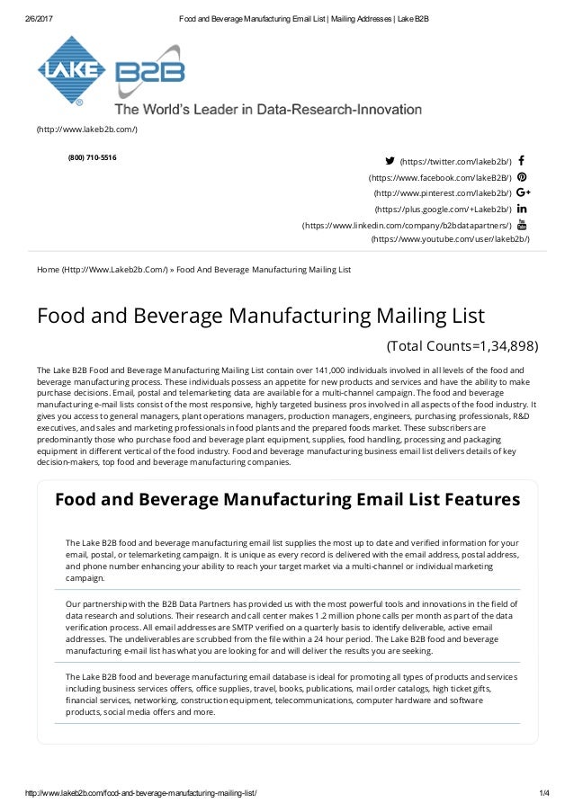 Food and Beverage Industry email list
