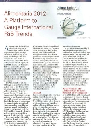 Alimentaria 2012: A platform to Gauge International F&B Trends. Food and Beverages Business Review (India), enero 2012