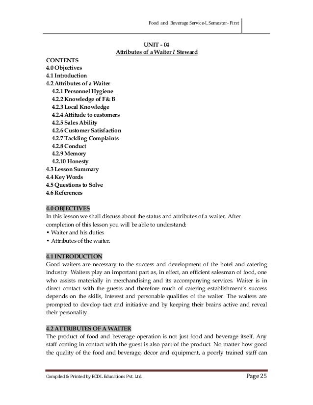 Food And Beverage Service I Food And Beverage Service I