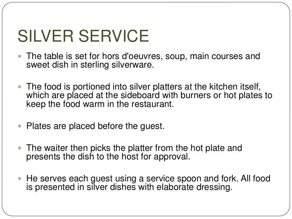 Food and beverage service methods