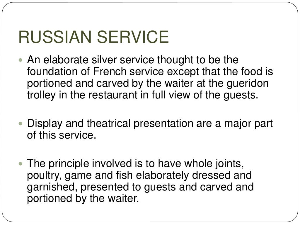 Food and beverage service methods