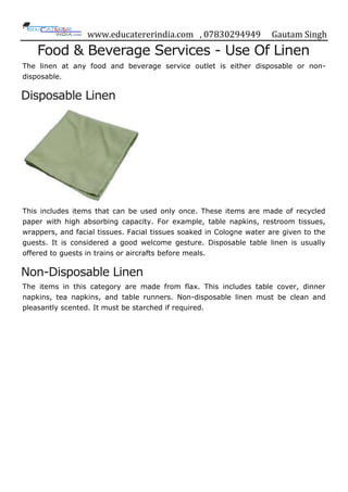 Reject Linen Examples Food and beverage services | PDF