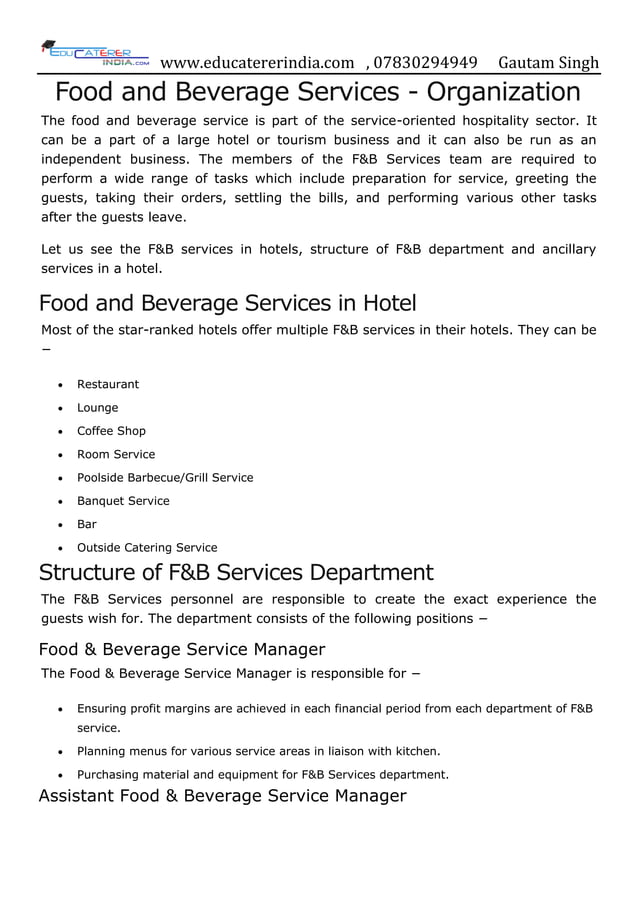 Food and beverage services