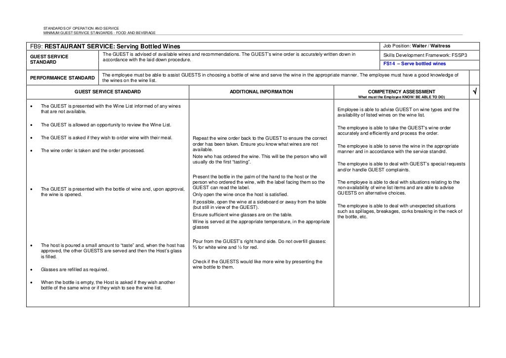Food and beverage standard procedures