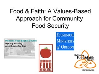Food & Faith: A Values-Based
Approach for Community
Food Security
Pleasant Hope Baptist Church
A pretty exciting
greenhouse for God
 