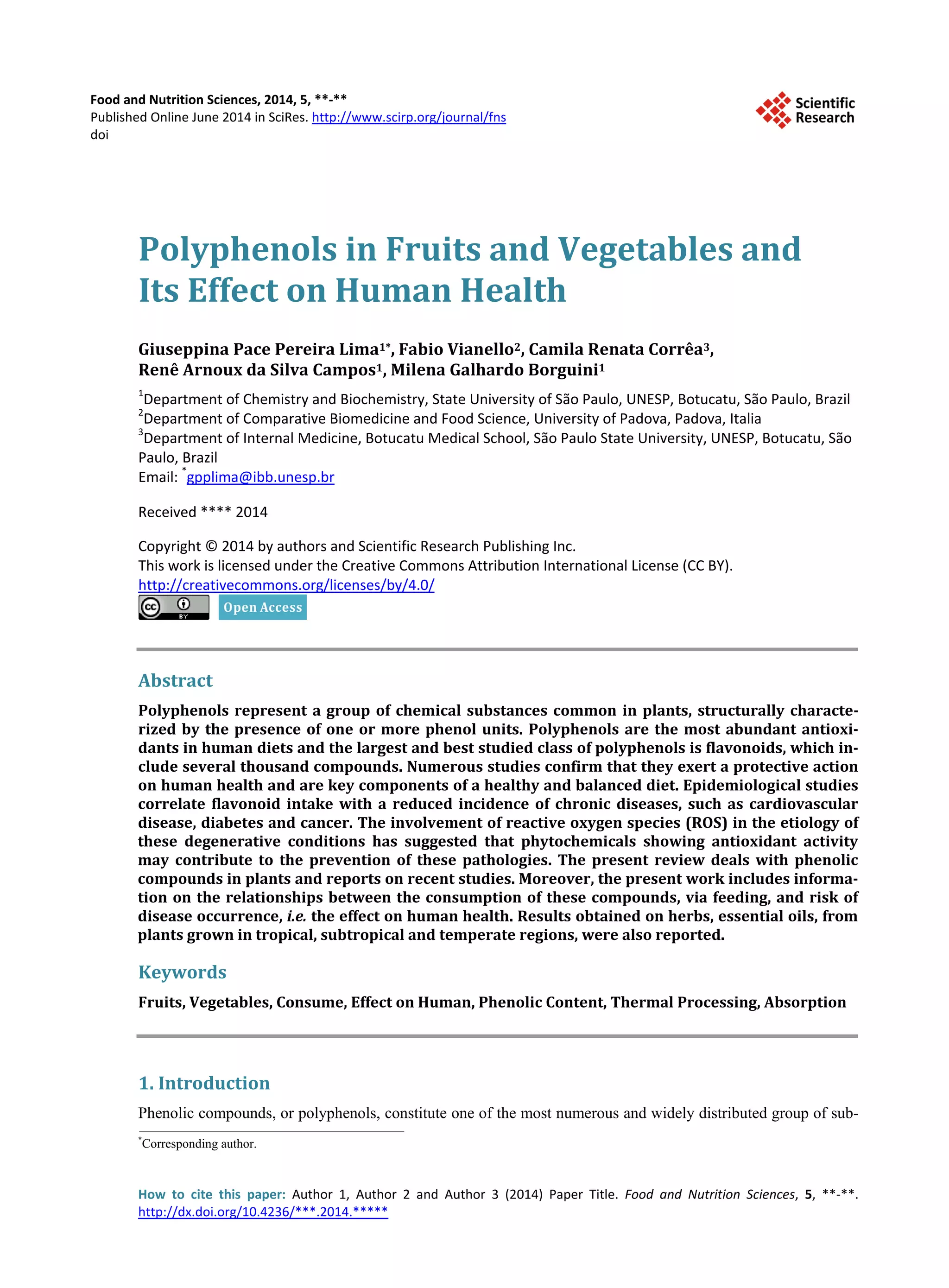 Polyphenols in fruits and vegetables and its effect on human health | PDF