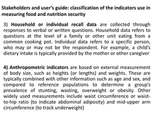 Stakeholders and user’s guide: classification of the indicators use in
measuring food and nutrition security
3) Household ...