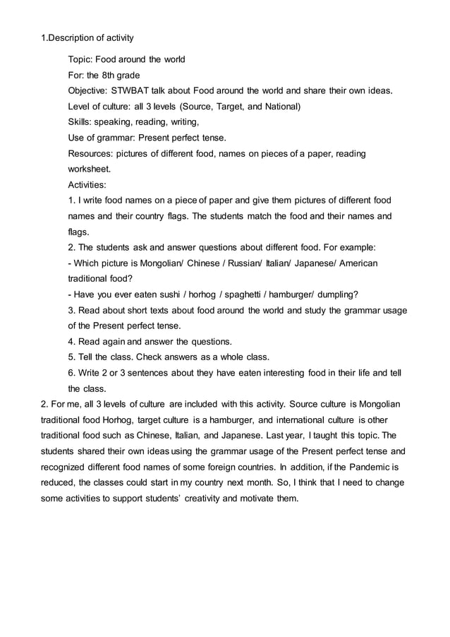 Food around the world lesson plan