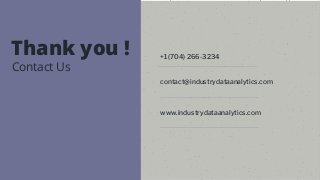 contact@industrydataanalytics.com
www.industrydataanalytics.com
+1 (704) 266-3234
Thank you !
Contact Us
 