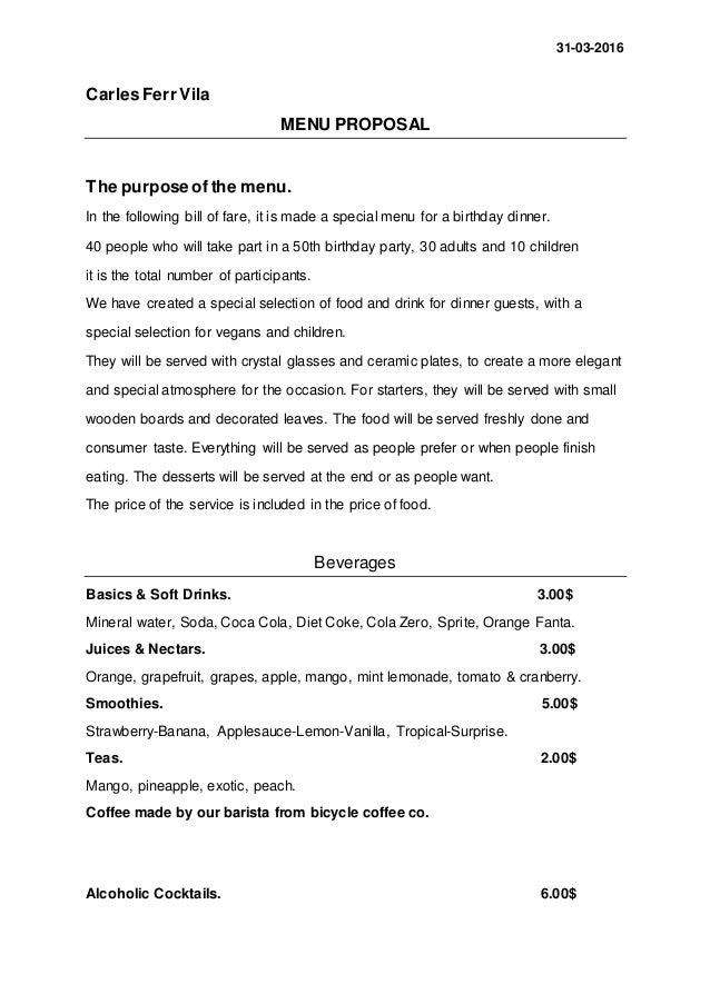 Food & Beverage Menu