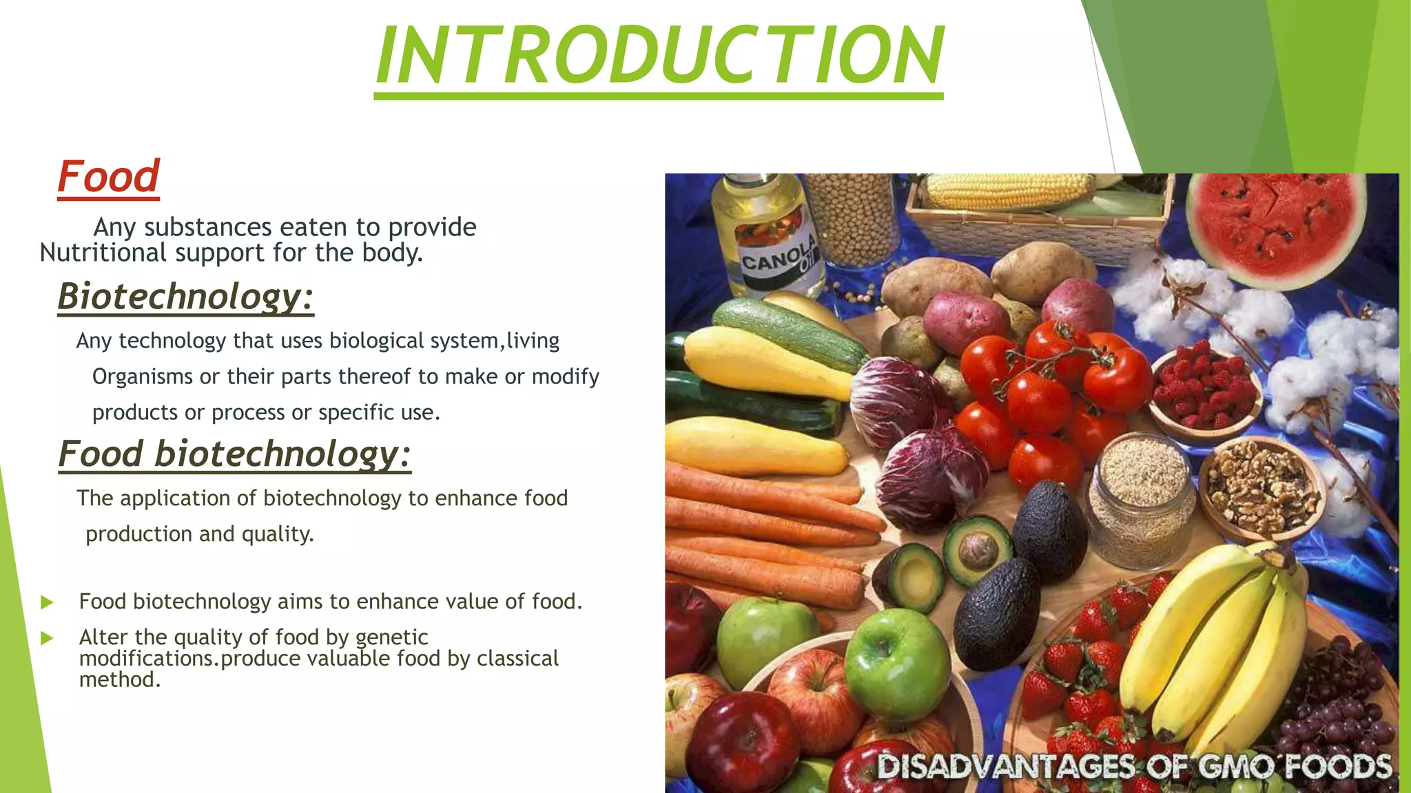 Food biotechnology- genetically modified food materials | PPTX, image size:2048x1152