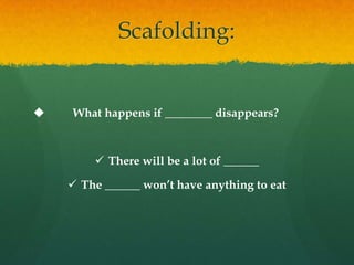 Scafolding:



What happens if ________ disappears?

 There will be a lot of ______
 The ______ won’t have anything to eat

 