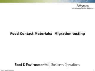 ©2015 Waters Corporation 1
Food Contact Materials: Migration testing
 