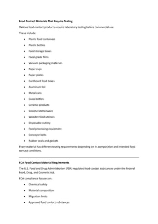 Food Contact Material Testing UAE | FDA & EU Compliance | PDF