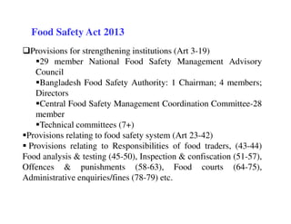 Food Safety Act 2013
Provisions for strengthening institutions (Art 3-19)
29 member National Food Safety Management Adviso...