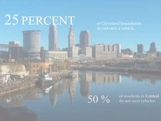 25 PERCENT of Cleveland households
do not own a vehicle.
50 % of residents in Central
do not own vehicles.
 