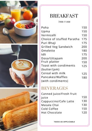 In-Room Dining Menu (Contactless)