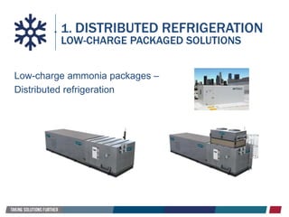 Low-charge ammonia packages –
Distributed refrigeration
1. DISTRIBUTED REFRIGERATION
LOW-CHARGE PACKAGED SOLUTIONS
 