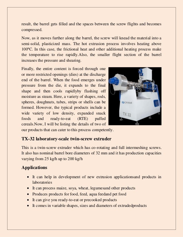 Food extruder principles of operation and functionality