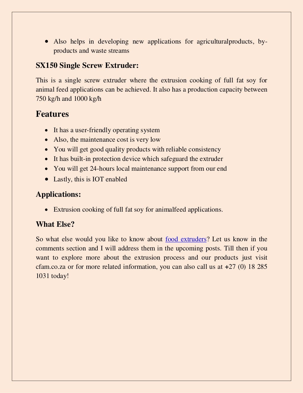 Food extruder principles of operation and functionality