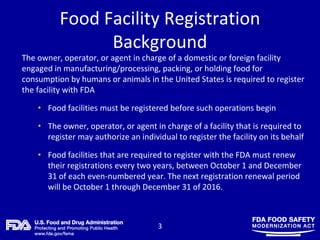 US FDA Food Facility Registration - Aug 2016 | PDF