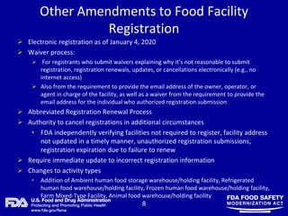 US FDA Food Facility Registration - Aug 2016 | PDF
