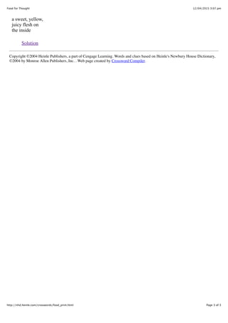 Food for thought crossword PDF Food for thought crossword PDF