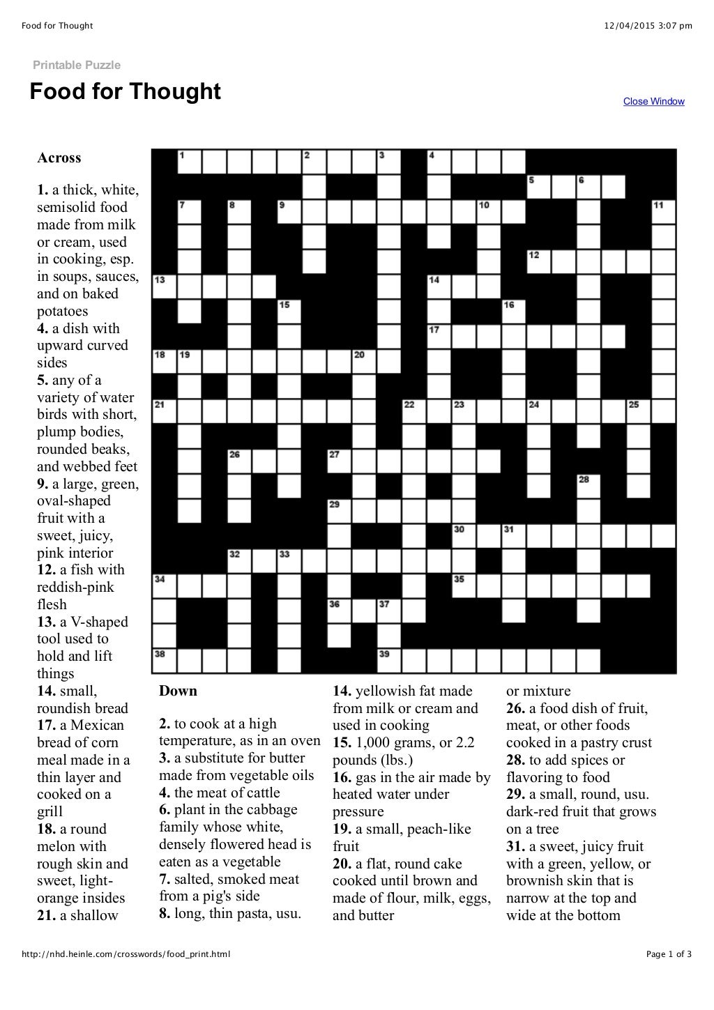 Food For Thought Crossword