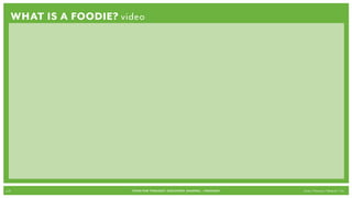 What is a Foodie? video




p.15                   FOOD FOR THOUGHT: Discovery, SHARING, + Passions   Cook // Peterson // Radecki // Yin
 