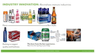 INDUSTRY Innovation: Revitalizes mature industries




      Flavor                                                       Beer Styles




      Packing to suggest      The beer from the bar experience.
                              Beer from the tap/keg in your fridge
      quality and freshness
p.7                                        FOOD FOR THOUGHT: Discovery, SHARING, + Passions   Cook // Peterson // Radecki // Yin
 