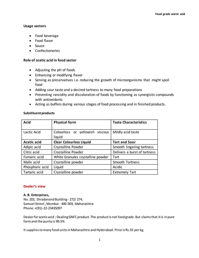 Food grade acetic acid PDF