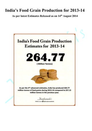 India’s Food Grain Production for 2013-14 
As per latest Estimates Released as on 14th August 2014 
 