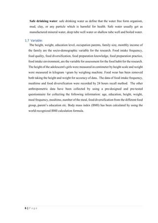 Food habits & nutritional status of adolescent girls in rural area of ...