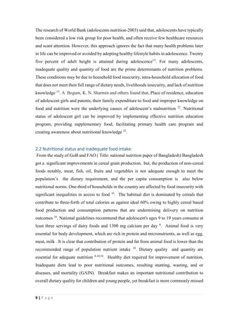 Food habits & nutritional status of adolescent girls in rural area of ...