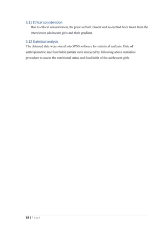 Food habits & nutritional status of adolescent girls in rural area of ...