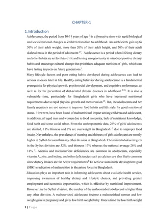 Food habits & nutritional status of adolescent girls in rural area of ...