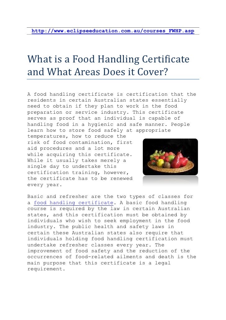 Food handling certificate